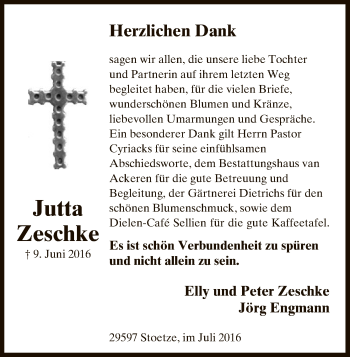 Traueranzeige von Jutta Zeschke von Uelzen