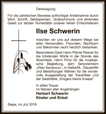 Traueranzeige von Ilse Schwerin von Uelzen