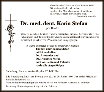 Traueranzeige von Karin Stefan von Uelzen