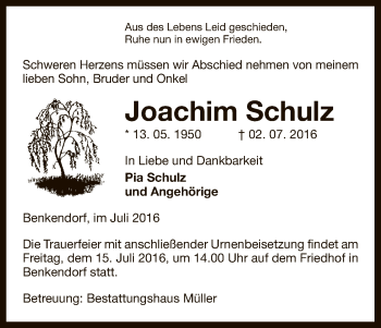 Traueranzeige von Joachim Schulz von Uelzen