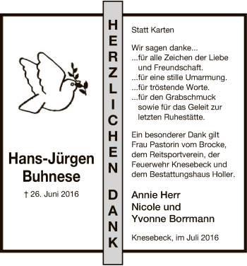 Traueranzeige von Hans-Jürgen Buhnese von Uelzen