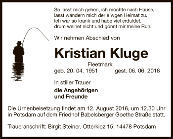 Traueranzeige von Kristian Kluge von Uelzen