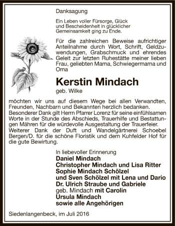 Traueranzeige von Kerstin Mindach von Uelzen