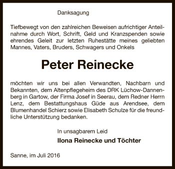 Traueranzeige von Peter Reinecke von Uelzen