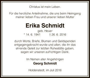 Traueranzeige von Erika Schmidt von Uelzen