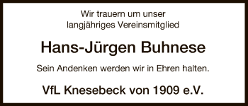 Traueranzeige von Hans-Jürgen Buhnese von Uelzen