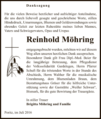 Traueranzeige von Reinhold Möhring von Uelzen