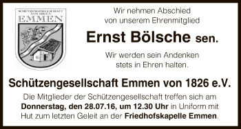 Traueranzeige von Ernst Bölsche von Uelzen