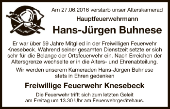 Traueranzeige von Hans-Jürgen Buhnese von Uelzen