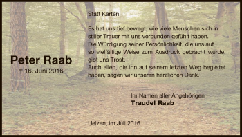 Traueranzeige von Peter Raab von Uelzen