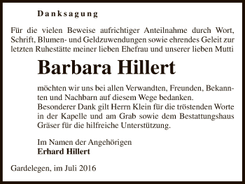 Traueranzeige von Barbara Hillert von Uelzen