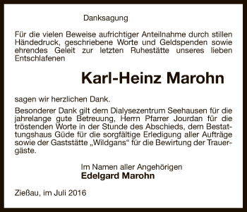 Traueranzeige von Karl-Heinz Marohn von Uelzen