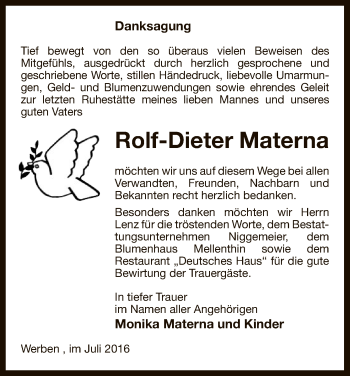 Traueranzeige von Rolf-Dieter Materna von Uelzen