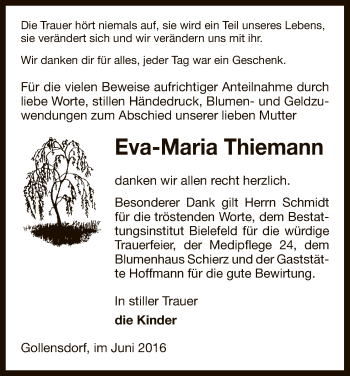 Traueranzeige von Eva-Maria Thiemann von Uelzen