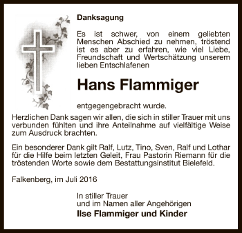 Traueranzeige von Hans Flammiger von Uelzen