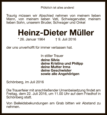 Traueranzeige von Heinz-Dieter Müller von Uelzen