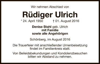 Traueranzeige von Rüdiger Ulrich von Uelzen