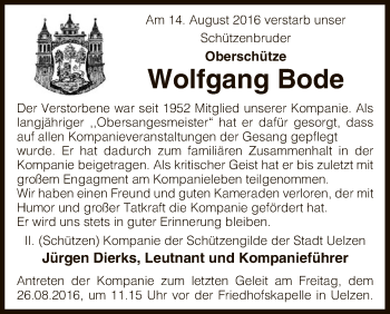 Traueranzeige von Wolfgang Bode von Uelzen