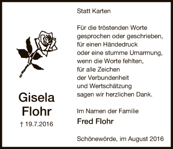 Traueranzeige von Gisela Flohr von Uelzen