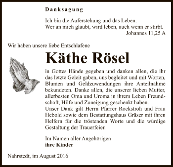 Traueranzeige von Käthe Rösel von Uelzen