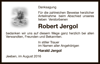 Traueranzeige von Robert Jergol von Uelzen