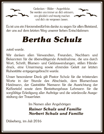 Traueranzeige von Bertha Schulz von Uelzen