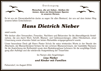 Traueranzeige von Hans Dietrich Nieber von Uelzen