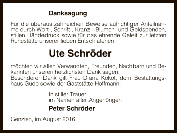 Traueranzeige von Ute Schröder von Uelzen