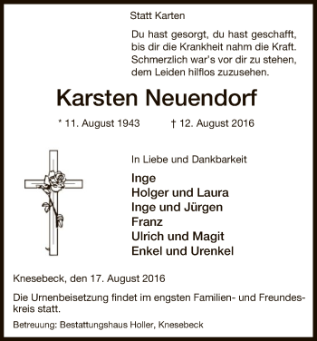 Traueranzeige von Karsten Neuendorf von Uelzen