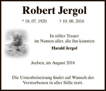 Traueranzeige von Robert Jergol von Uelzen