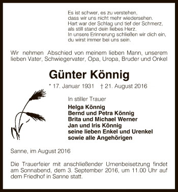 Traueranzeige von Günter Könnig von Uelzen