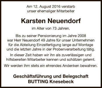 Traueranzeige von Karsten Neuendorf von Uelzen