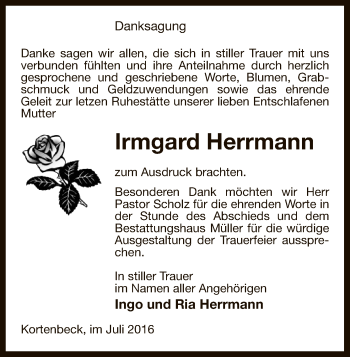 Traueranzeige von Irmgard Herrmann von Uelzen