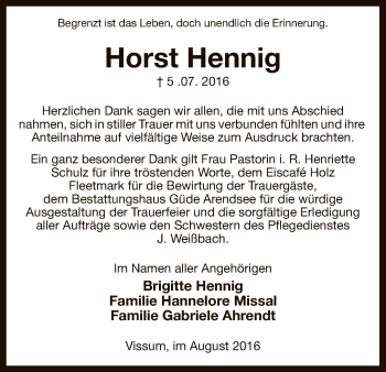 Traueranzeige von Horst Hennig von Uelzen