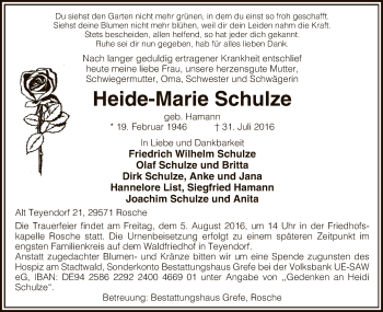 Traueranzeige von Heide-Marie Schulze von Uelzen