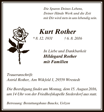 Traueranzeige von Kurt Rother von Uelzen