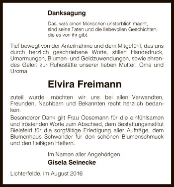 Traueranzeige von Elvira Freimann von Uelzen