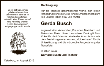 Traueranzeige von Gerda Busch von Uelzen