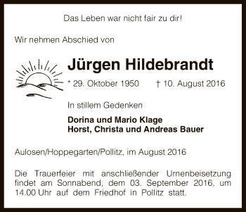 Traueranzeige von Jürgen Hildebrandt von Uelzen