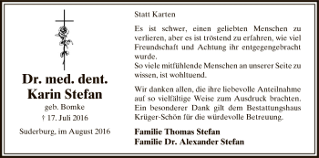 Traueranzeige von Karin Stefan von Uelzen