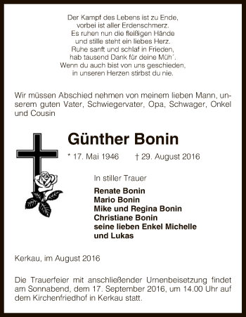 Traueranzeige von Günther Bonin von Uelzen