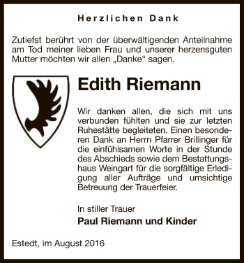 Traueranzeige von Edith Riemann von Uelzen