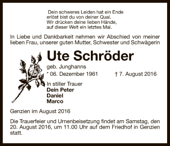 Traueranzeige von Ute Schröder von Uelzen