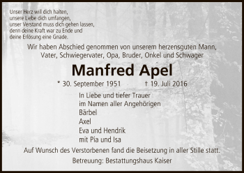 Traueranzeige von Manfred Apel von Uelzen