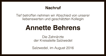 Traueranzeige von Anette Behrens von Uelzen