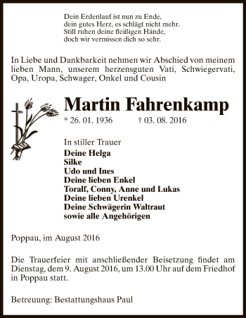 Traueranzeige von Martin Fahrenkamp von Uelzen