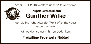 Traueranzeige von Günther Wilke von Uelzen