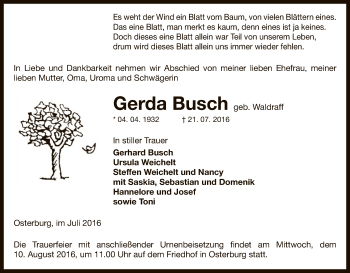 Traueranzeige von Gerda Busch von Uelzen