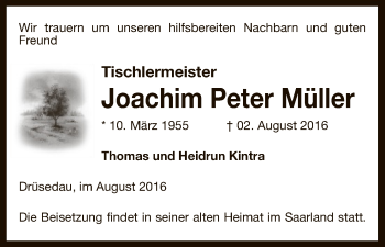 Traueranzeige von Joachim Peter Müller von Uelzen