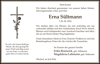 Traueranzeige von Erna Sültmann von Uelzen